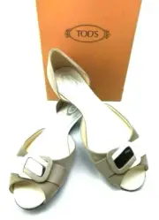 TOD'S Open Toe Cutout Flats in Taupe 100% Italian Suede US Size 7.5 - BRAND NEW!