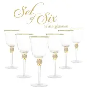 (Set of 6) Luxurious Rose and White 18 oz. Wine Glass with Dazzling Rhinestone