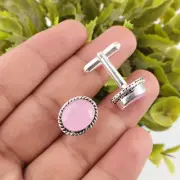 Rose Chalcedony Gemstone 925Sterling Silver Men Jewelry Classic Style Cufflinks