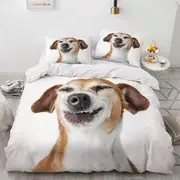 v397 Bed Sheets Lovely Animal Bedding Sets White Duvet Quilt Cover Set Comforter Bed Linen Pillowcase King Queen *cm Size Dogs Pets Dog 3-Piece Beddin