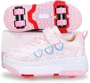 Shoes with Wheels for Girls Boys, Children's Roller Skates Shoes with 4 Wheels Removable, Girls Trainers 2-in-1 Roller Skates Outdoor Trainers with Roller Skateboard Shoes