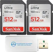 SanDisk 2-Pack Ultra 512GB Memory Card (SDSDUNC-512G-GN6IN) Bundle with (1) Everything But Stromboli MicroSDXC & SD Card Reader
