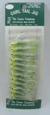 Etowah CS0315 1/16 Oz Shad Grub Chartreuse Head Green Body Card of 12