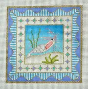 9" HandPainted Needlepoint Canvas 18 Mesh Shrimp Beach Ocean AL Amanda Lawford?