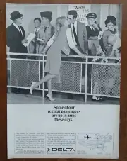 1966 Delta Airlines Newlywed Couple Kissing Goodbye Photo Vintage Print Ad