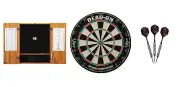 Bristle Dartboard + Oak Cabinet + Fatal Shot Steel Tip Darts