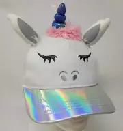 Unicorn Hat Cap Girls Strap Back White Holographic Brim Cap Kid Youth Adjustable
