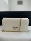 Prada White Saffiano Cuir Leather Chain Wallet Crossbody Bag