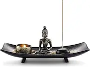 Jovivi Zen Garden Set Buddha Statue w/Tealight Candle Holder, Rocks & Incense Burner Holder & Wood Tray for Yoga Meditation Home Table Decor Gift