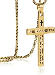 [AWARDSEN] Stainless Steel Cross Necklace for Men Mens Cross Chain Necklace Men Necklace Chain Cross Pendant Necklace Gifts Present for Men Necklaces Jewelry 18"-20"