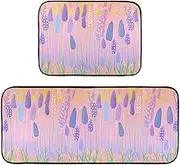WOIWB Kitchen Mat Sets of 2, Absorbent Resist Dirt Vibrant Lavender Kitchen Rugs, Comfortable Carpet for Bathroom Sink Doorway 19.7x27.6 in + 19.7x47.2 in