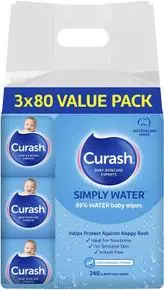 Curash Simply Water Baby Wipes 3x80 Pack