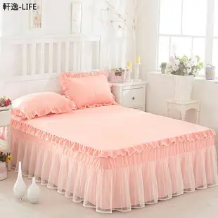 韓版公主蕾絲床裙式床罩式4四件套 單人雙人加大雙人床包四件組 純色花邊被套床套1.51.8m