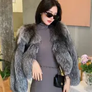 2024 Winter New Gray Fox Fur Grass Jacket Women's Short Faux Silver Fox Fur Coat