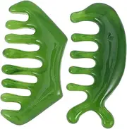 PERSELOSO 2Pcs Jade Hair Massage Comb Wide Tooth Scalp Scrubber for Natural Acupoint Head Massager Tool Lightweight Design for Comfortable Use Friends