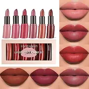 [RoseFlower] Matte Lipsticks Set 6 Colors Nude Lipstick Velvet Matte Lipstick Tattoo Red Lipstick Long Lasting Waterproof Lip Tint Makeup Set Kit Professional Lip Makeup Gift lipsticks set for Women
