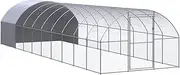 Walk-in Chicken Run for Yard, Large Metal Chicken Pen Outdoor, Poultry Cage with Waterproof Cover, Metal Chicken Coop Chicken House for Outdoor, Backyard and Farm, 3x10x2 m Galvanised Steel
