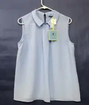 Cece Chiffon top medium women Sky Blue Collared Sleeveless