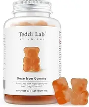 [Unichi] Rose iron Gummy, Formulated with Highly Absorptive Iron 12mg & Vitamin C to Maintain Healthy Blood and Prevent Dietary Iron Deficiency, Rose & Date Flavour, 60 Count