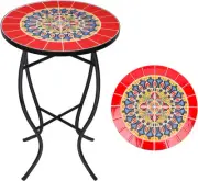 VCUTEKA Mosaic Outdoor Side Table, 14" Round Small Patio Accent Table Red
