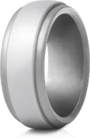[Truly Alpha] Flexible, Step Edge Light Grey Silicone Wedding Band | 4mm Silicone Wedding Bands for Men Women | Silicone Band Mens Silicone Ring Light Grey Color | Unisex Light Grey Color Silicone Promise Ring