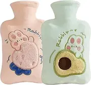Hot Water Bottle with Plush Cover Hot Water Bottles with Cover 2 Sets 500ml Thermal Leakproof Hot Water Bag Breathable Soft Cute Cartoon Mini Hot Water Bottle