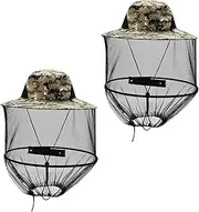 2 Pcs Mosquito Head Net Hat Face Cover Sun Mosquito Hats with Netting for Outdoor Gardening Fishing Grey Camouflage, grey camouflage, M