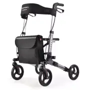 Equipmed Foldable Aluminium Walking Frame Rollator With Bag And Seat, Silver sil