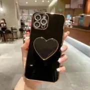 Fashion Black Heart-Shaped Convenient Holder Phone Case iPhone 15 14 13 12 11