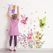 Supzone Flower Fairy Wall Stickers，Butterfly Girl Wall Decals，Removable Vinyl Wall Art Sticker for Girls Baby Nursery Kids Bedroom Living Room Bathroom