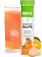 Bioactive Glutathione Tablets for Radiant Skin - 15 Effervescent Tablets (Pack of 1) | L-Glutathione, Hyaluronic Acid, Lycopene For Skin Glow & Anti-Pigmentation | Orange