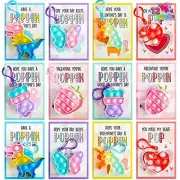 12 Packs Valentine's Day Cards with pop Fidget Keychain Toys, Stress Anxiety