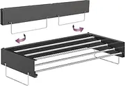 CutieSmile Wall Mounted Collapsible Drying Rack for Laundry, Indoor & Outdoor. Retractable Clothes Drying Rack Wall Mount with 2 Towel Handles, 5m Clothes Airer Space and 25kg Capacity – Black 100cm