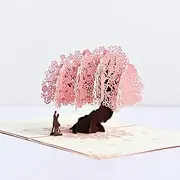 Pop Up Wedding Card 3D Anniversary Card Greeting Cards for Her Him Husband Wife with Envelope and Blank Note(Pink Cherry Blossom)