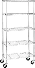 Amazon Basics 5-Shelf Adjustable, Heavy Duty Storage Shelving Unit on 10cm Wheel Casters, Metal Organizer Wire Rack, Chrome (76L x 36W x 164H) cm