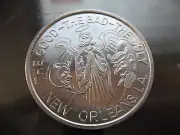 good bad ugly devil angel 1977 Mardi Gras Doubloon Coin new orleans SALE VINTAGE