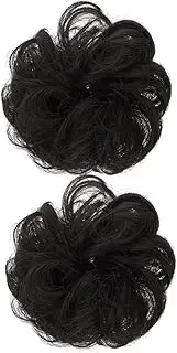 NOLITOY 2pcs Hair Bun Hair Piece Messy Tousled Wavy Curly Scrunchies Wraps Ponytail Extensions with Elastic Band Synthetic Updo Hairpieces for Women Girls Black 13cm