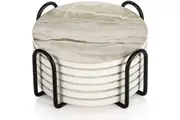 Coasters Set of 6 Absorbent Drink Coasters with Holder, Marble Style Ceramic Thirstystone Coasters for Home Decor Coffee Table Protection,Suitable for Kinds of Cups Housewarming Gift