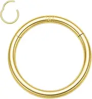 [FUNLMO] 14K Solid Gold Nose Ring Hoop 20G 18G 16G 14G Septum Ring Yellow Gold Conch Daith Tragus Helix Rook Piercing Jewelry Cartilage Earring Lip Ring for Women Men