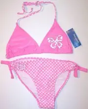 NWT Greendog Girl's Pink Polka Dot Bikini 2 Pc. Swimsuit, 14