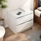 2x Bedside Table Bedroom Warm White Minimalist 2 Drawers Handle-Free Desig -47x2