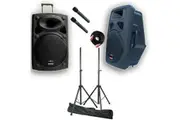 E-Lektron 2 X 12" inch 1500W Portable+Active Speakers Microphone Sound System PA BT/USB with link cable and Stands