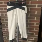 Calia Stay The Path Cross Capri Crop Leggings Ivory Black Women Size Medium NWT