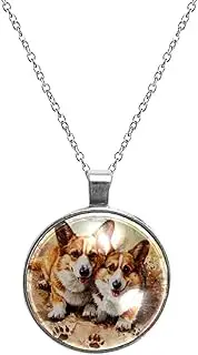 [Diusye] Necklaces for Women, Dirty Two Corgi Dogs Print Stainless Steel Pendant Necklace Jewelry Birthday Anniversary Wife Girls Friends Gift
