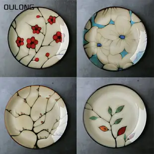 日式窯變個性手繪陶瓷盤子圓形碟子家用菜盤子平盤創意北歐式餐具