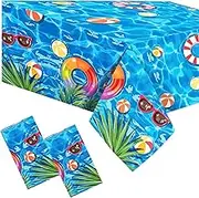 2 Pcs Pool Disposable Tablecloths, Rectangle Plastic Table Covers, Summer Pool Party Tablecloths for Birthday Party Camping Picnic