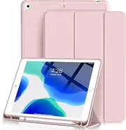 Aoub Case Compatible with iPad 10.2 Inch 2021/2020 iPad 9th/8th Generation & 2019 iPad 7th Generation with Pencil Holder, Protective Case with Soft TPU Back, Auto Sleep/Wake Cover, (Pink)