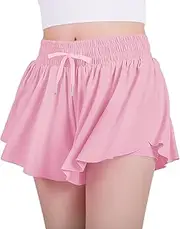 [JOCMIC] Girls Flowy Shorts, 2 in 1 Preppy Butterfly Shorts with Spandex Liner for Cheer Athletic Gym Teens Casual Clothes