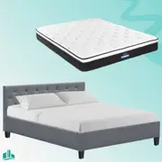 Queen Package | Hyams Bed Frame Grey & Bonita Euro Top Mattress (Medium Firm)