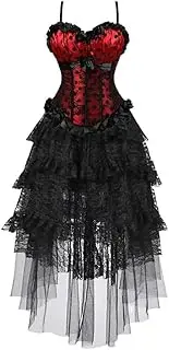 [Hengzhifeng] Bridal Corset Steampunk Bustier with Lace skirt Dancewear Womens Halloween Costume